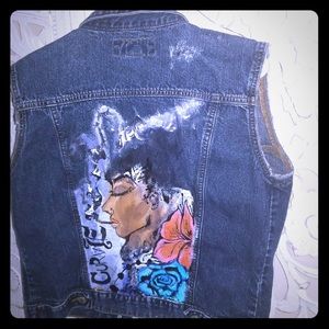 Custom hand painted distressed denim vest